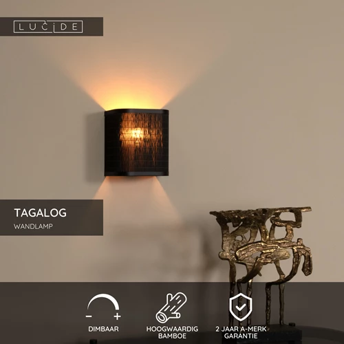 Lucide TAGALOG - Wandlamp - 1xE27 - Zwart - USP